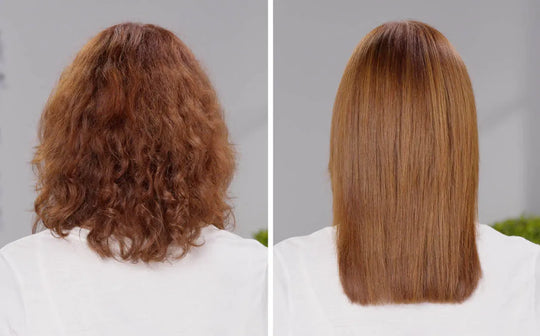 Red head before and after using at home keratin treatment